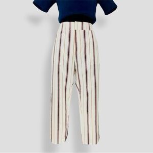 M&S COLLECTION Stretchy White Red Blue Striped Cropped Ponte Pants
